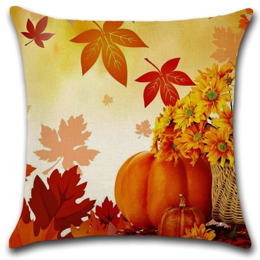 Pumpkin/Autumn Leaves Linen Throw Pillowcase NWOT
